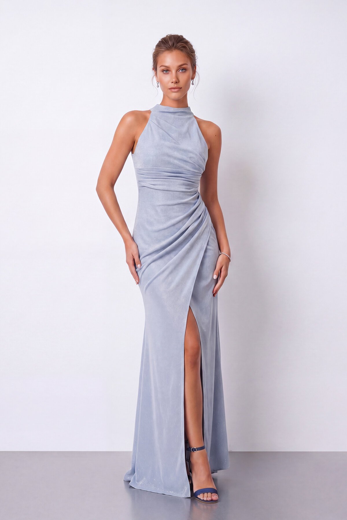 Halter Yaka Simli Elbise - 1744