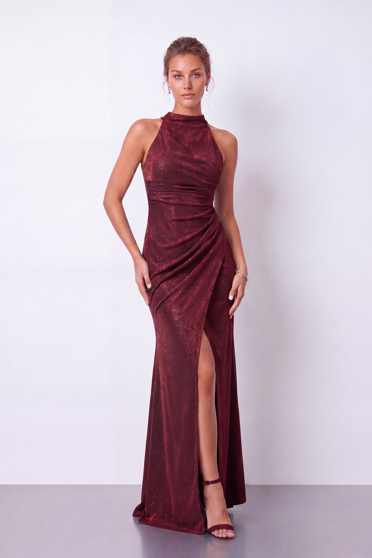 Halter Yaka Simli Elbise - 1744