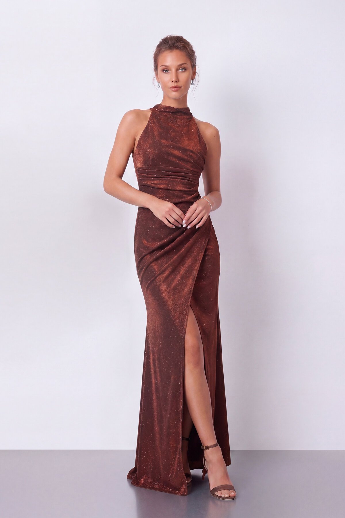 Halter Yaka Simli Elbise - 1744