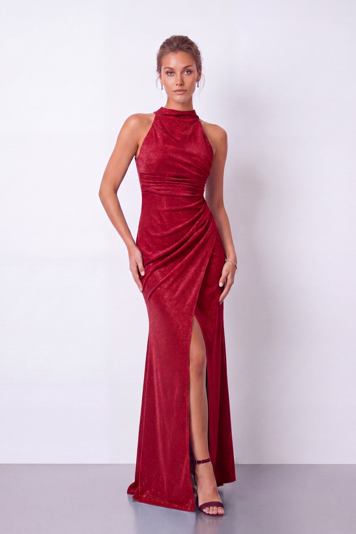 Halter Yaka Simli Elbise - 1744