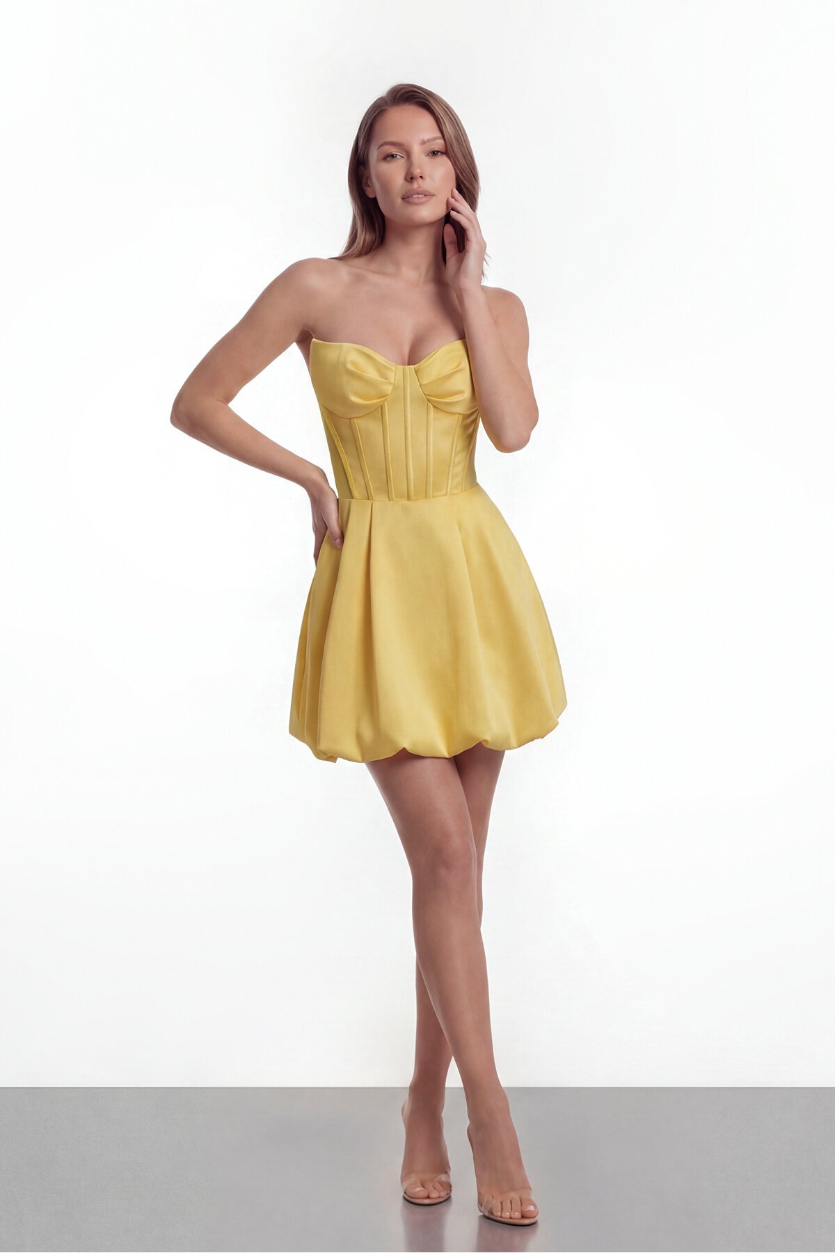 Korse Detaylı Straplez Mini Abiye - 2046