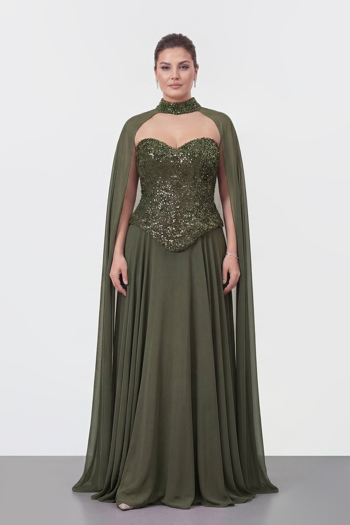 Taş İşlemeli Korse Detaylı Pelerinli Abiye - 2148