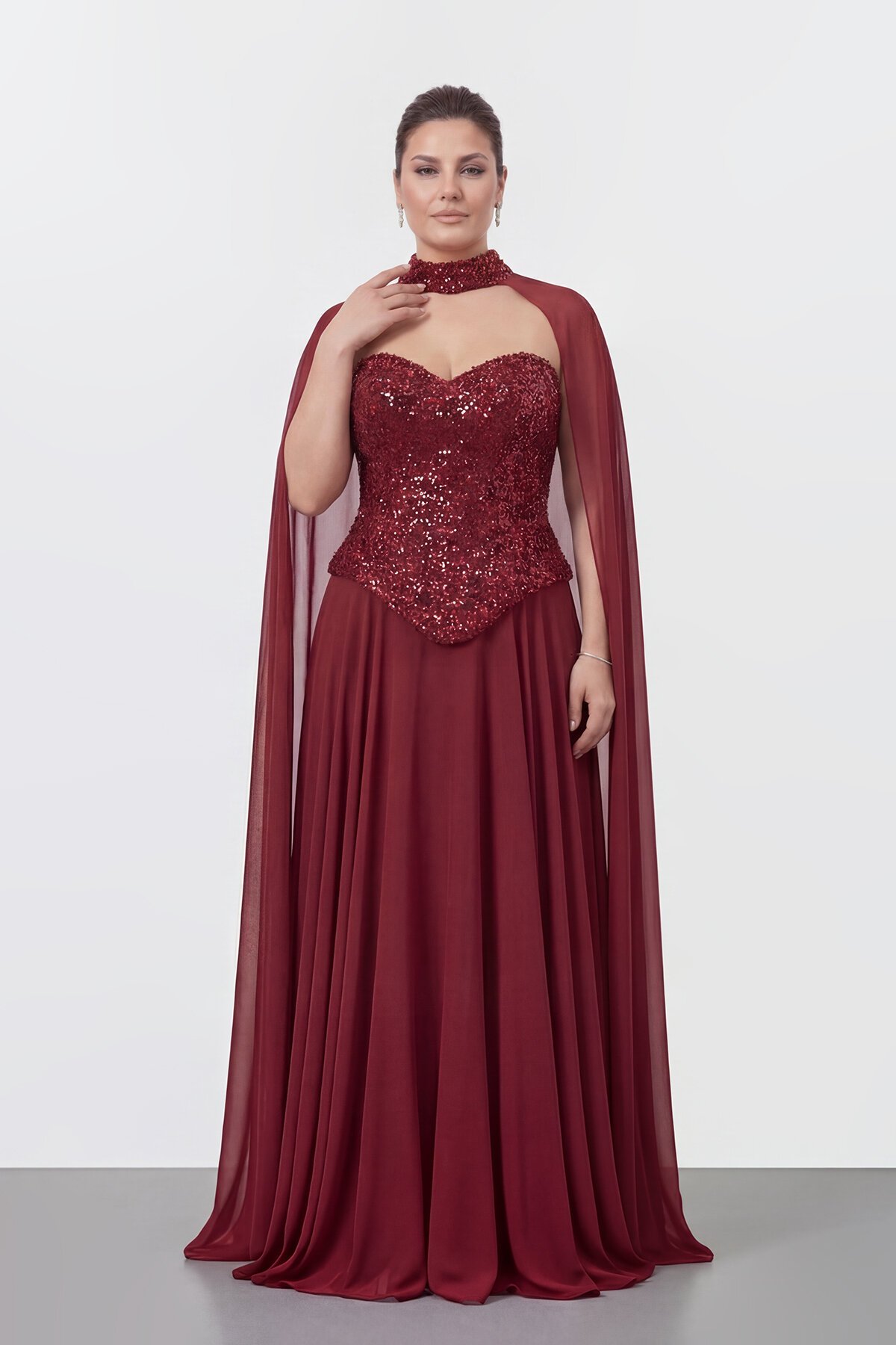 Taş İşlemeli Korse Detaylı Pelerinli Abiye - 2148