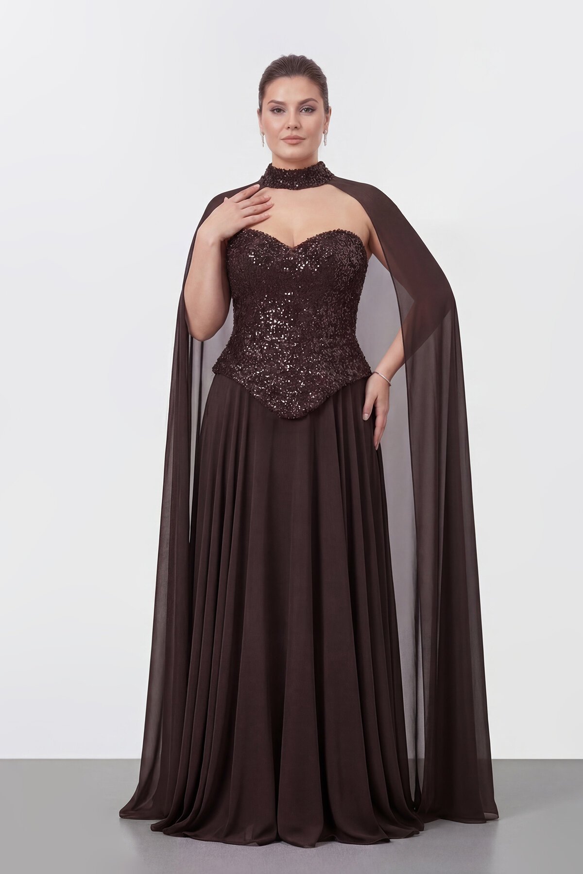 Taş İşlemeli Korse Detaylı Pelerinli Abiye - 2148