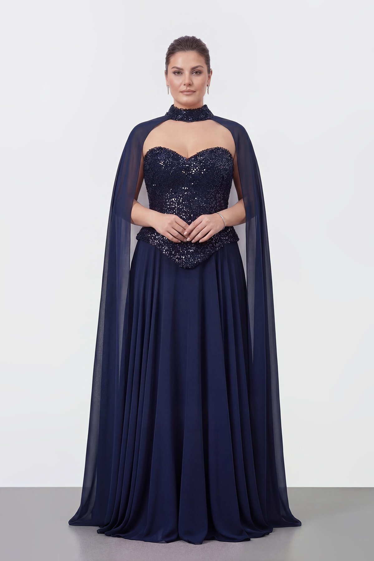 Taş İşlemeli Korse Detaylı Pelerinli Abiye - 2148