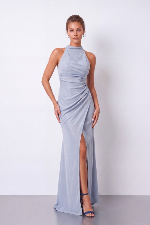 Halter Yaka Simli Elbise - 1744
