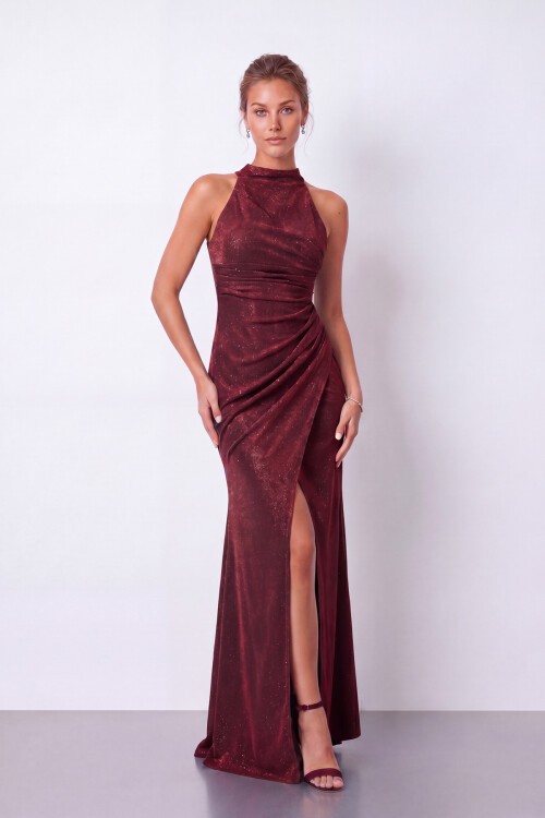 Halter Yaka Simli Elbise - 1744