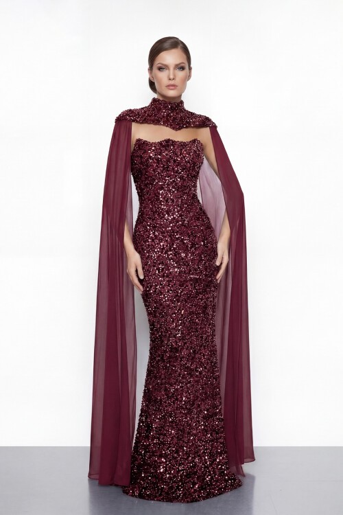 Pelerinli Payet İşlemeli Abiye - 2053