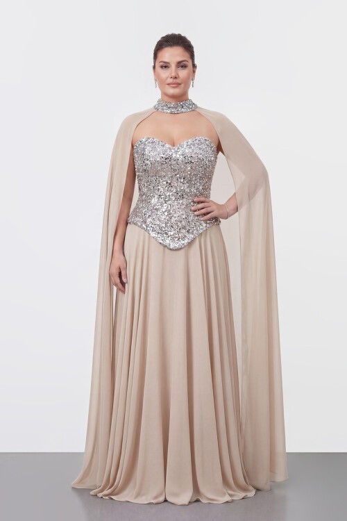 Taş İşlemeli Korse Detaylı Pelerinli Abiye - 2148