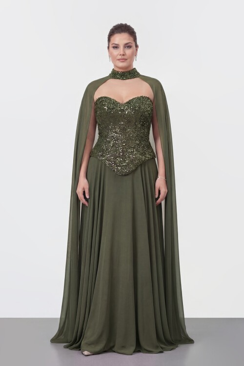 Taş İşlemeli Korse Detaylı Pelerinli Abiye - 2148