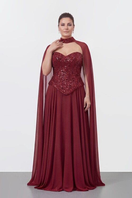 Taş İşlemeli Korse Detaylı Pelerinli Abiye - 2148