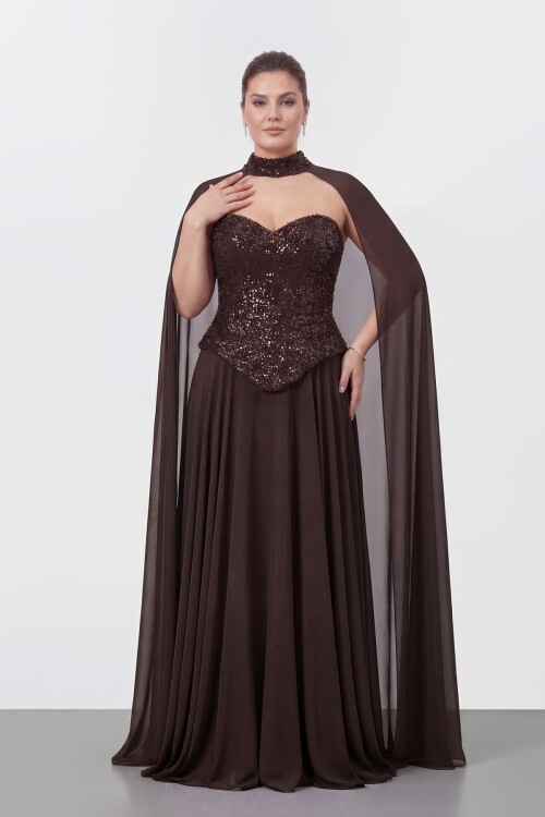 Taş İşlemeli Korse Detaylı Pelerinli Abiye - 2148