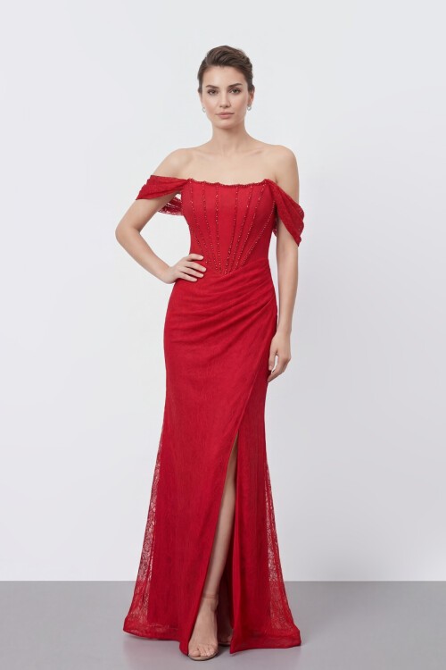 Taş İşlemeli Korse ve Drapeli Etek Detaylı Abiye - 2140