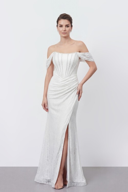 Taş İşlemeli Korse ve Drapeli Etek Detaylı Abiye - 2140