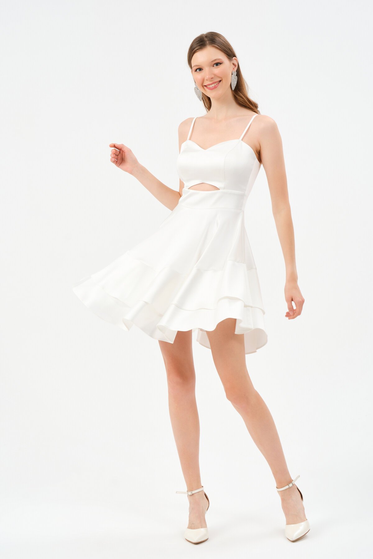 Askılı Volanlı Mini Elbise - 1546