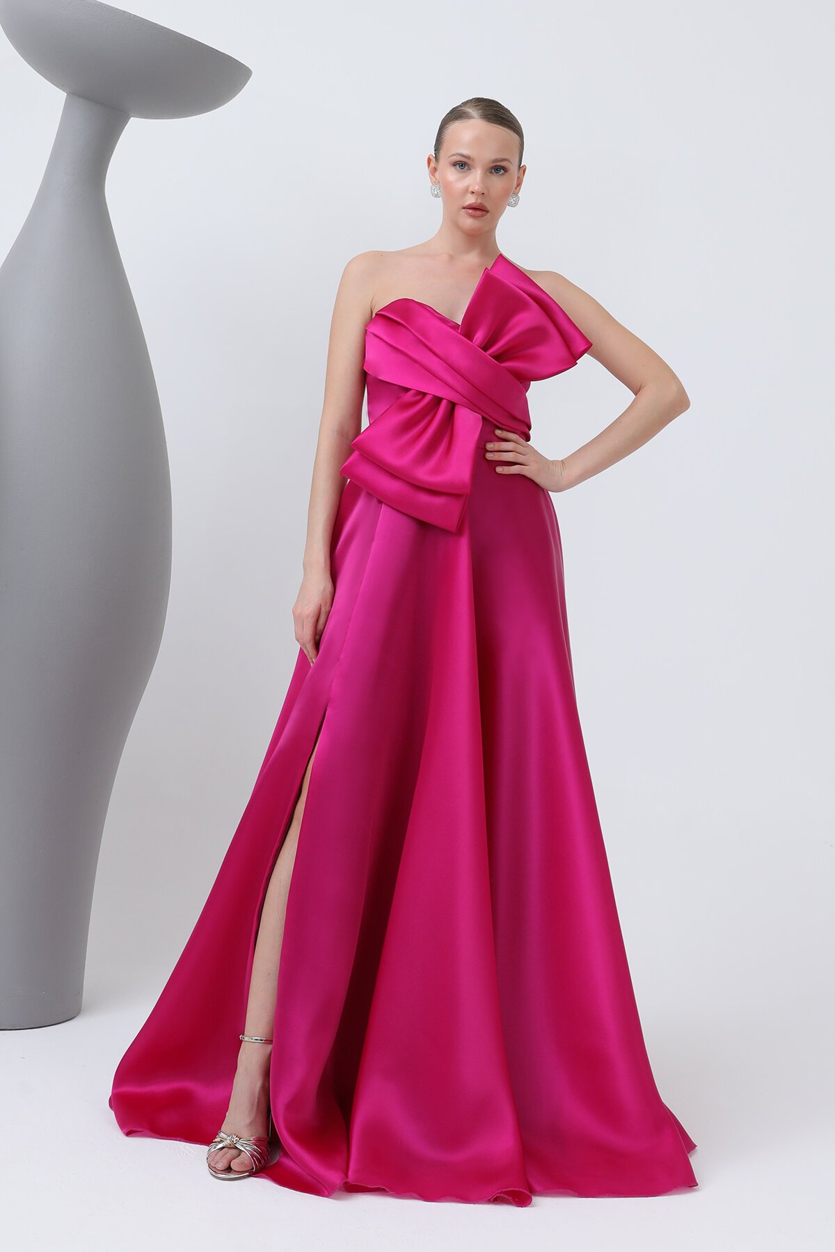 Fiyonklu Straplez Elbise - 1763