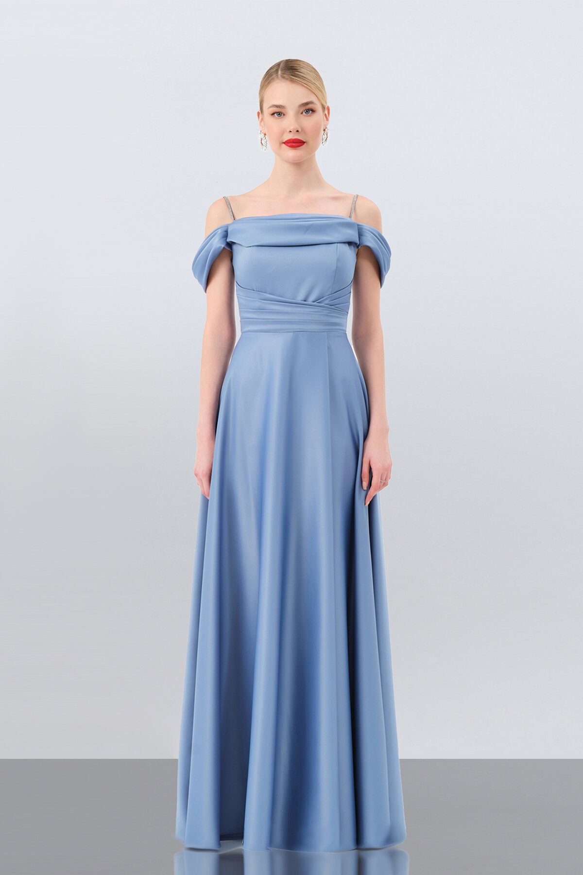 Drape Detaylı Yırtmaçlı Elbise - 1440