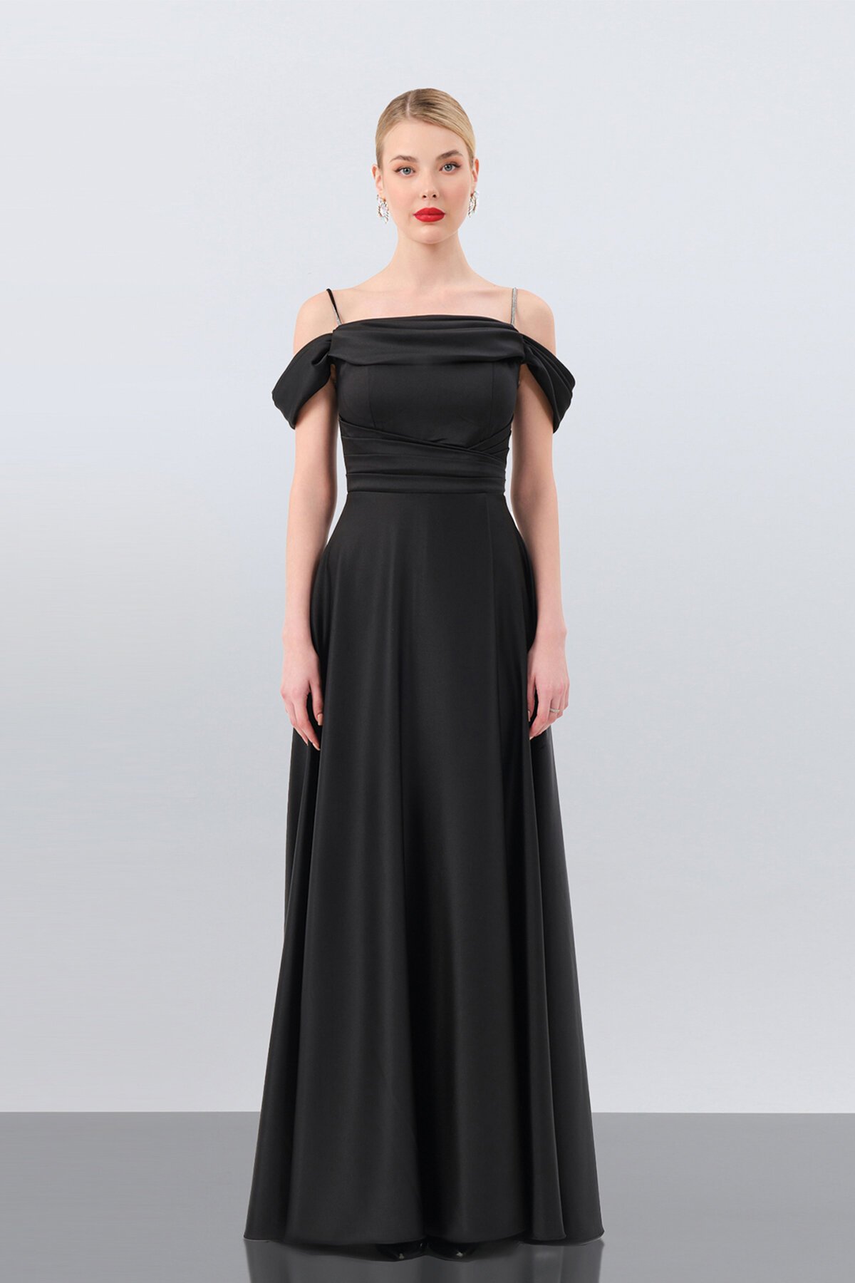 Drape Detaylı Yırtmaçlı Elbise - 1440