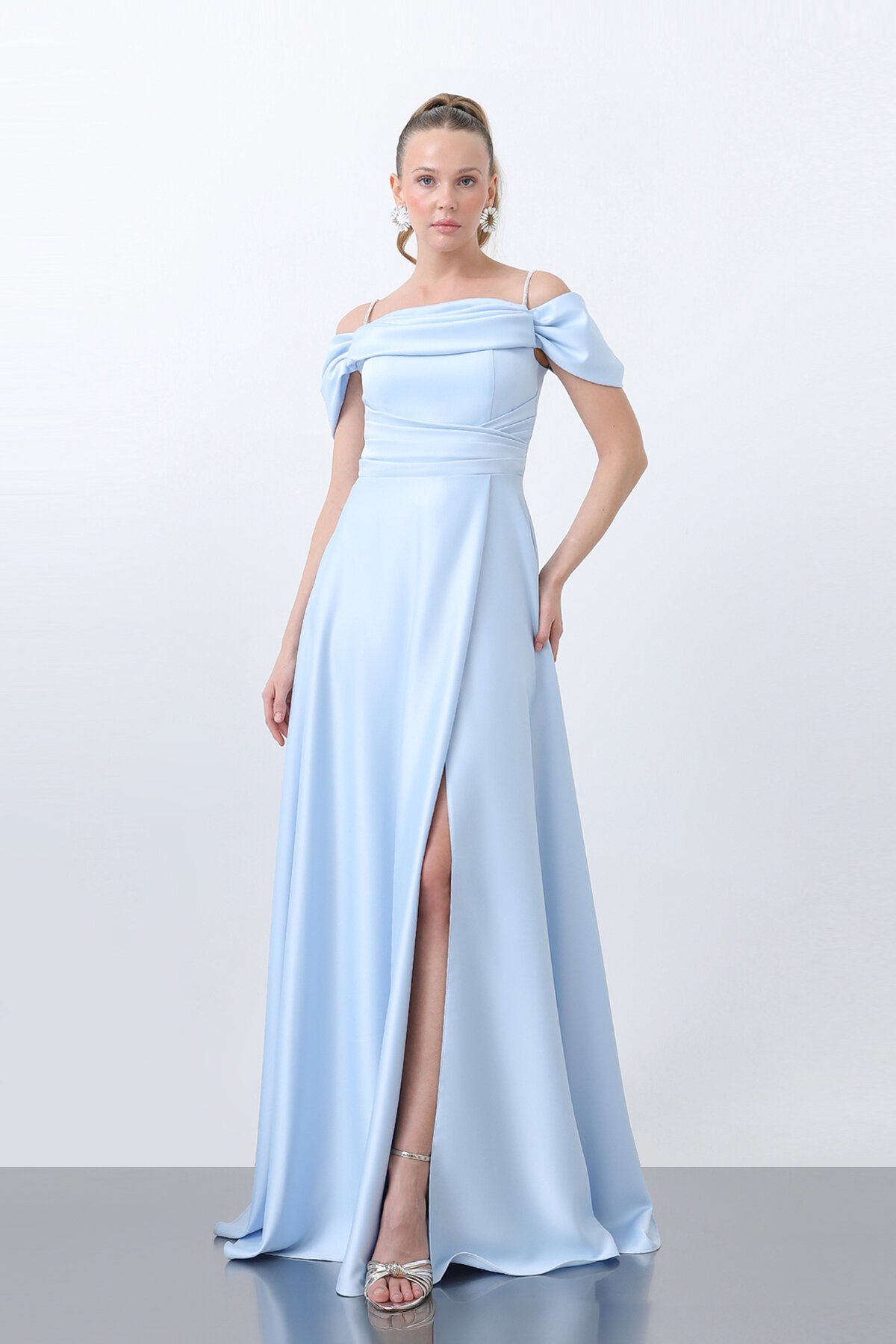 Drape Detaylı Yırtmaçlı Elbise - 1440