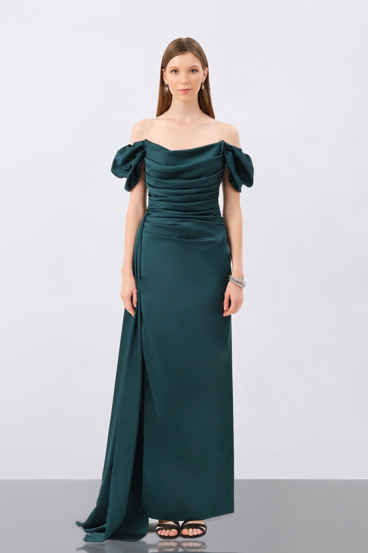 Drapeli Yırtmaçlı Elbise - 1499