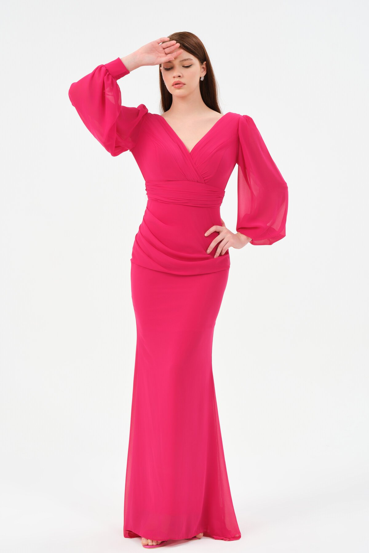 Drapeli Kruvaze Yaka Elbise - 1515