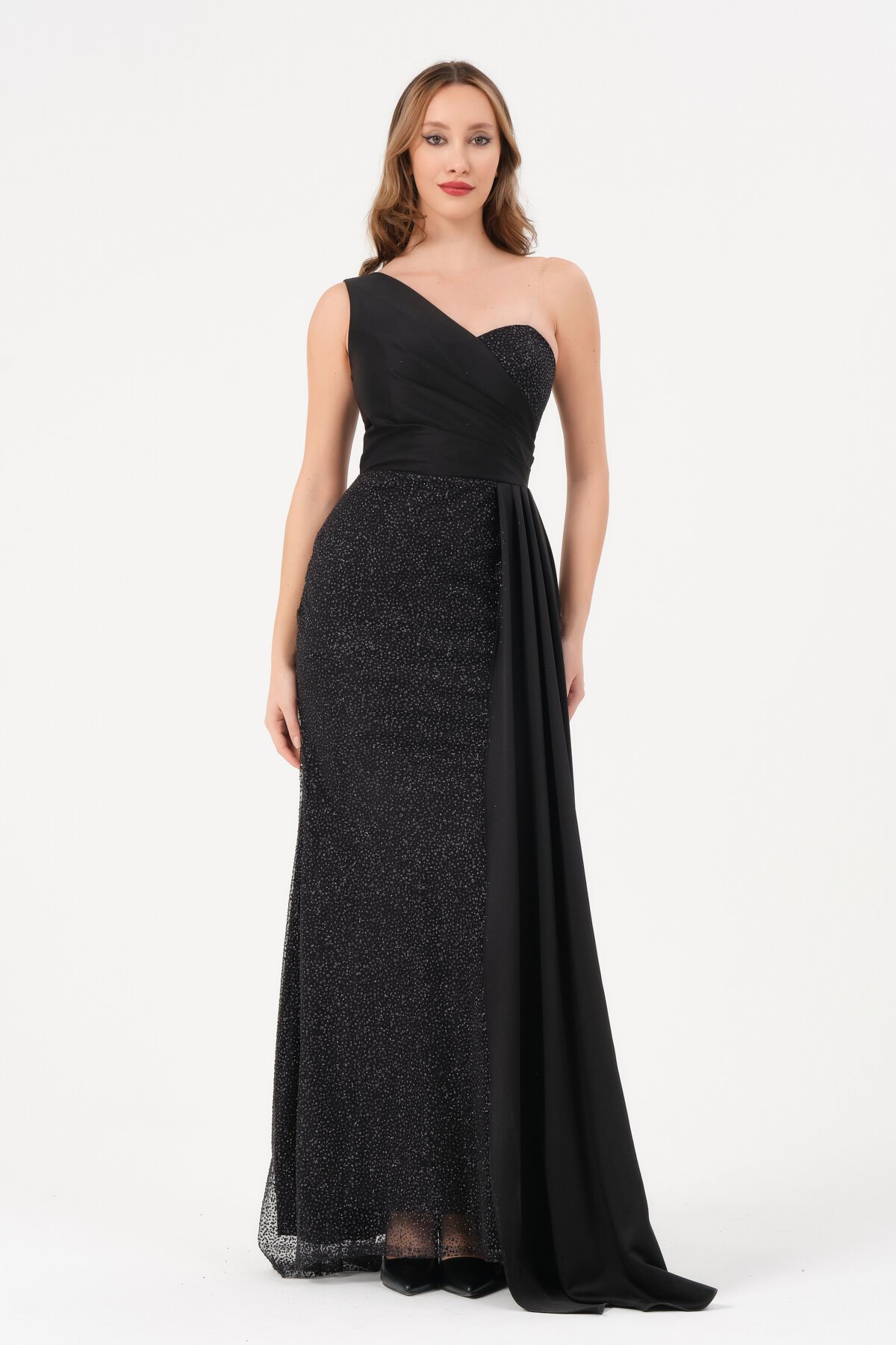 Drape Detaylı Tek Omuz Elbise - 1557