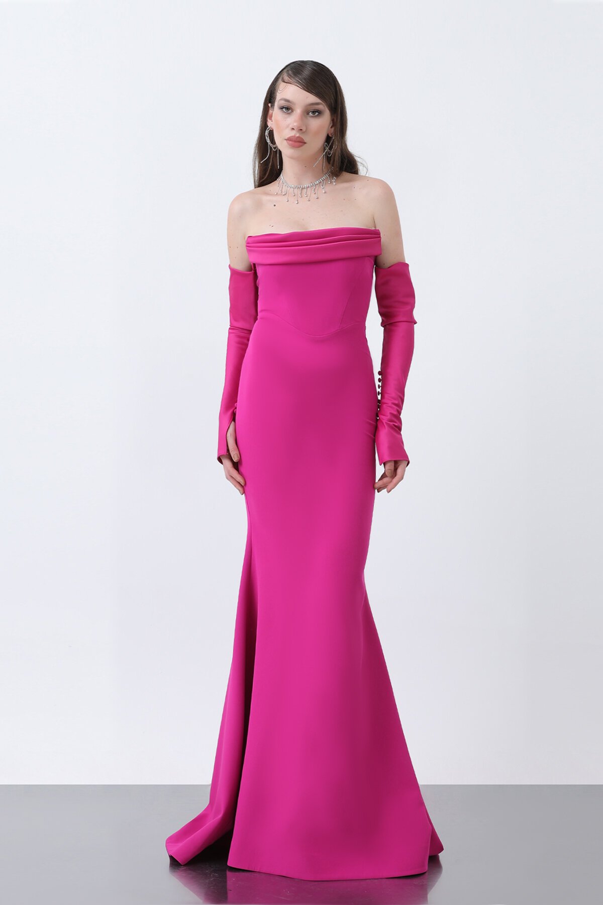 Eldivenli Straplez Elbise - 1760