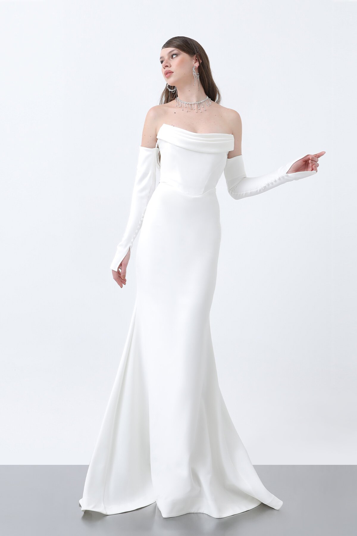 Eldivenli Straplez Elbise - 1760