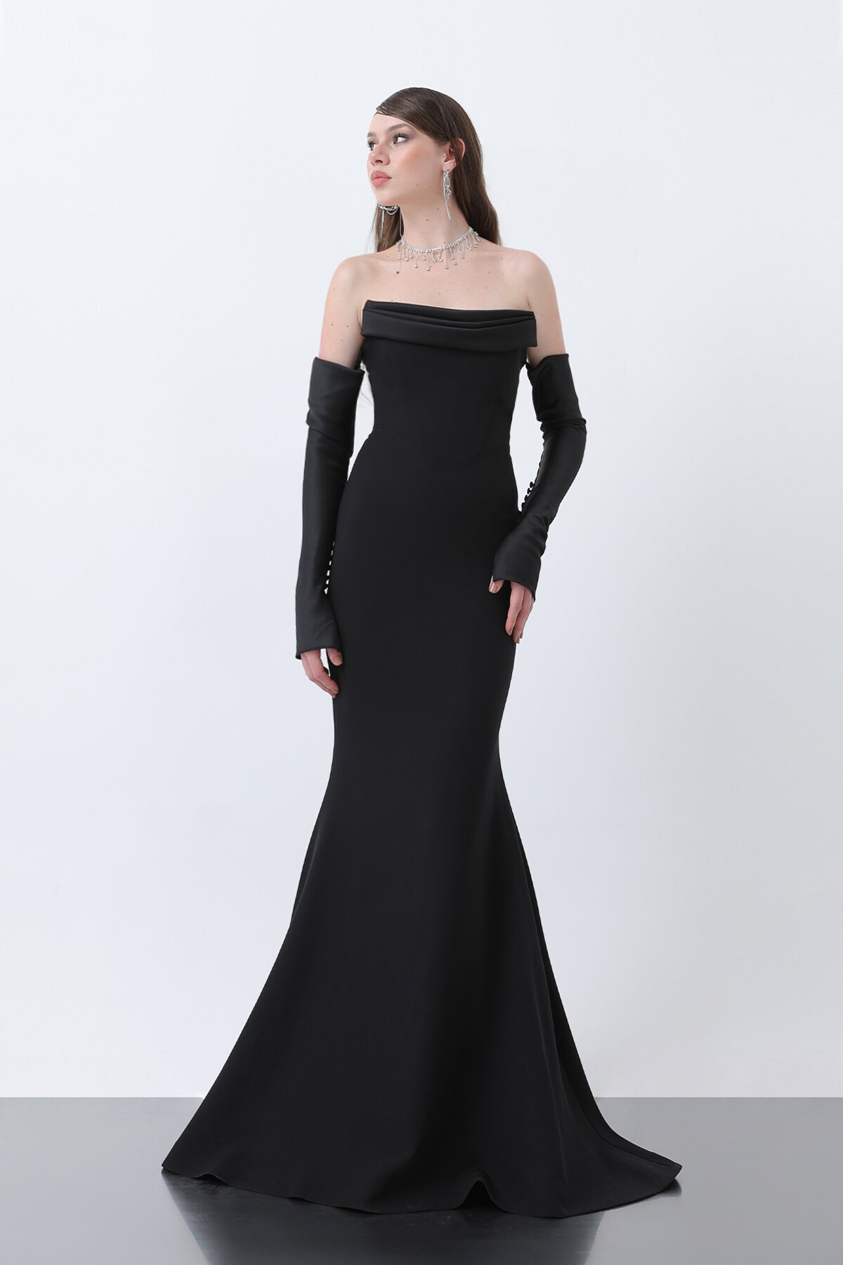 Eldivenli Straplez Elbise - 1760