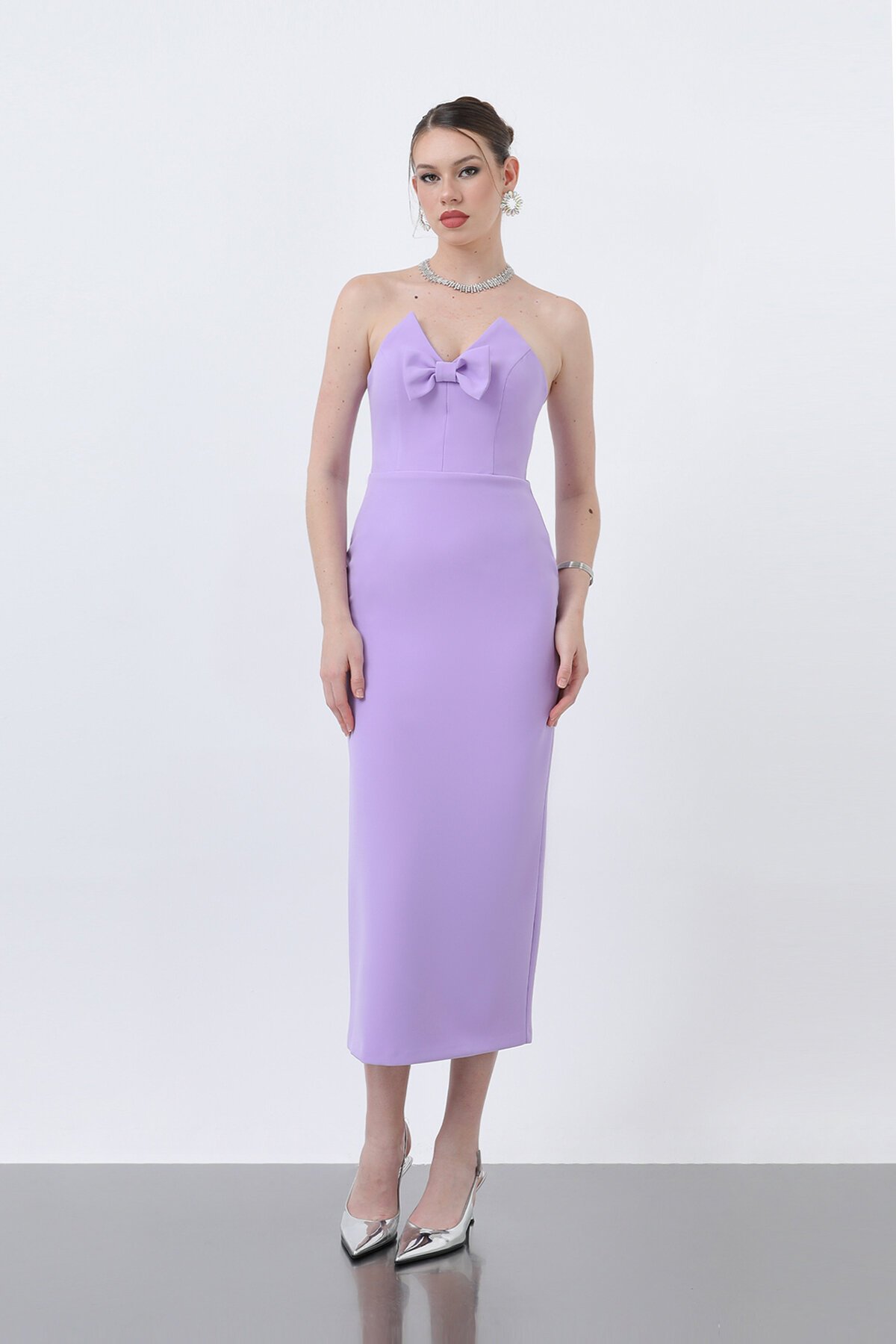 Fiyonk Detaylı Midi Elbise - 1860