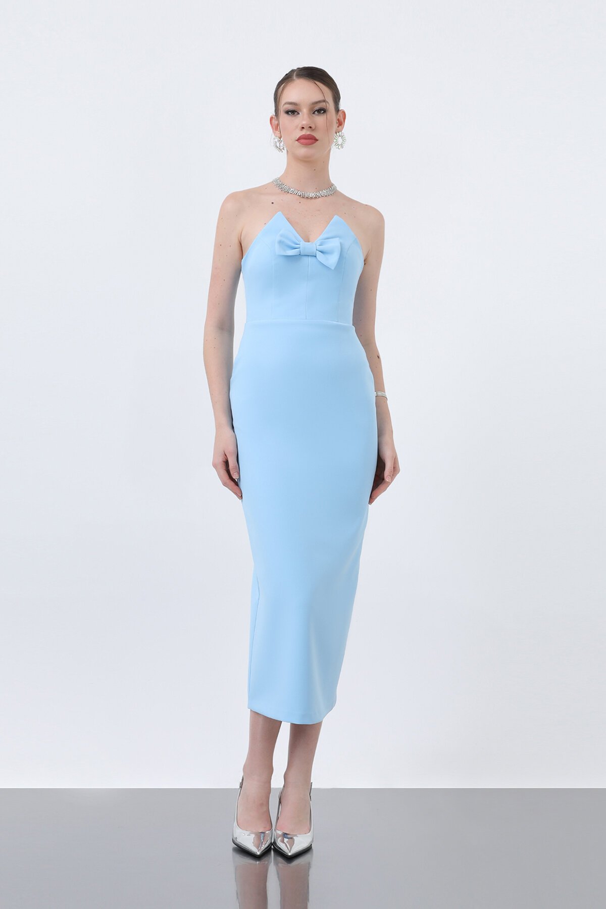 Fiyonk Detaylı Midi Elbise - 1860