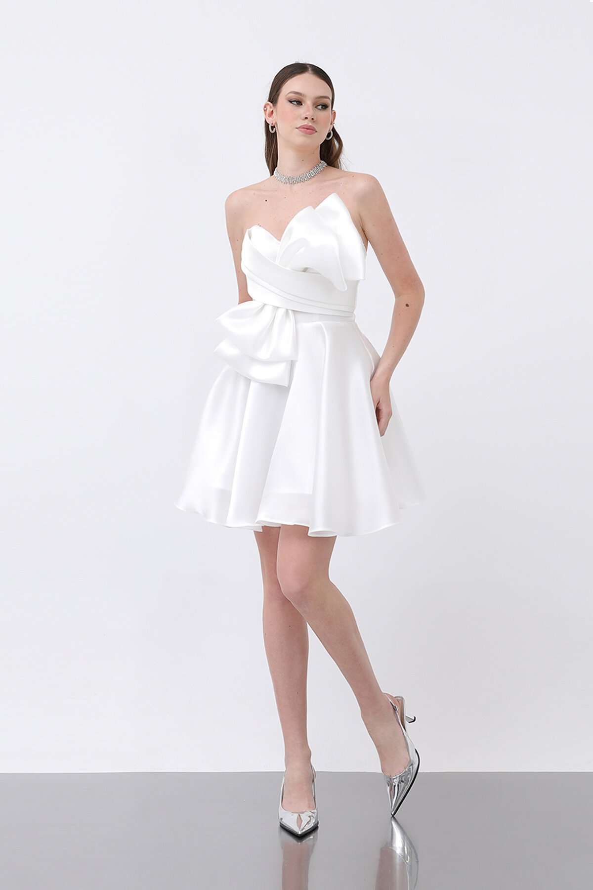 Fiyonk Detaylı Straplez Mini Elbise - 1810