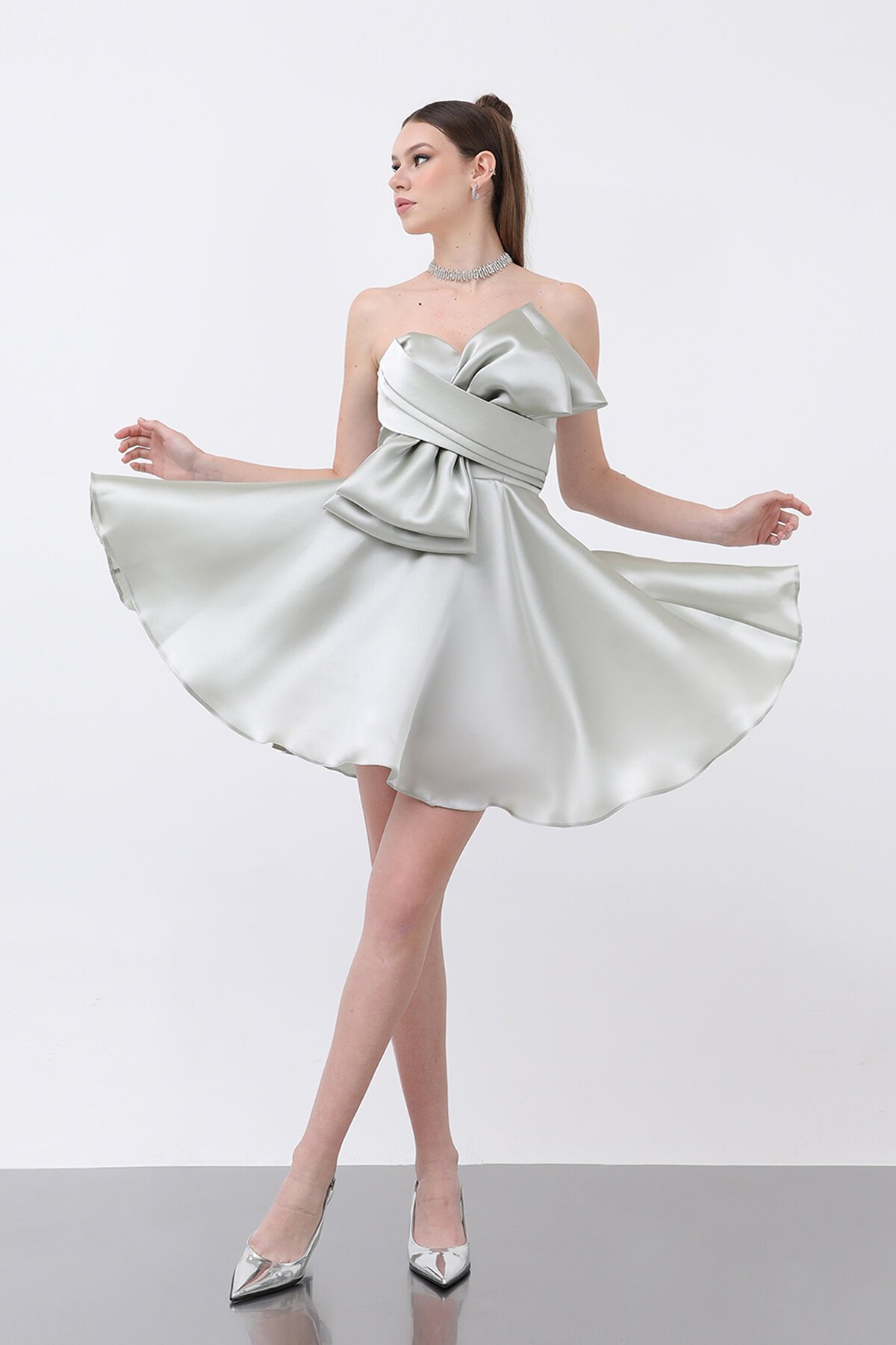 Fiyonk Detaylı Straplez Mini Elbise - 1810