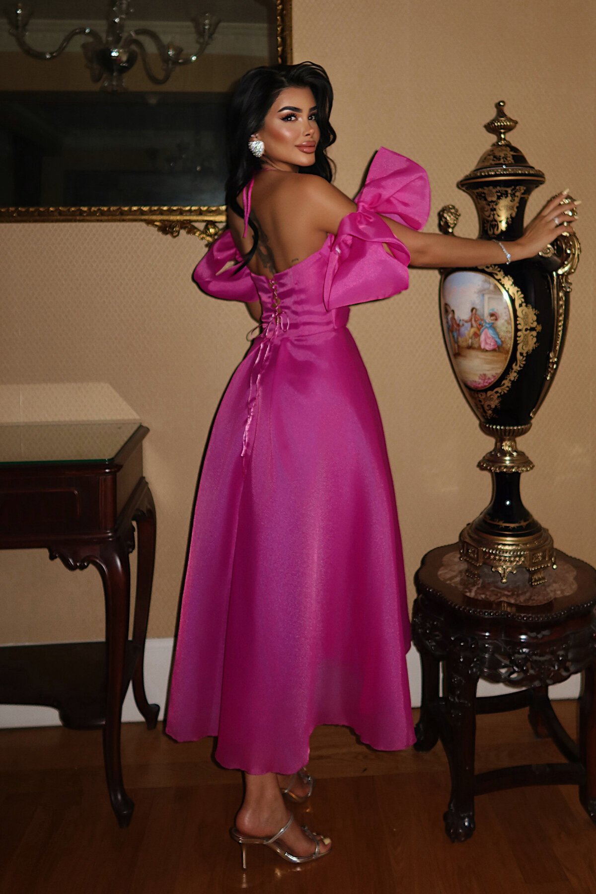 Fiyonklu Midi Elbise - 1799