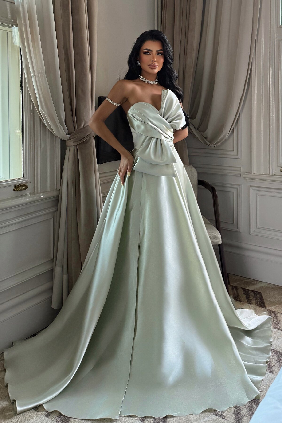 Fiyonklu Straplez Elbise - 1763