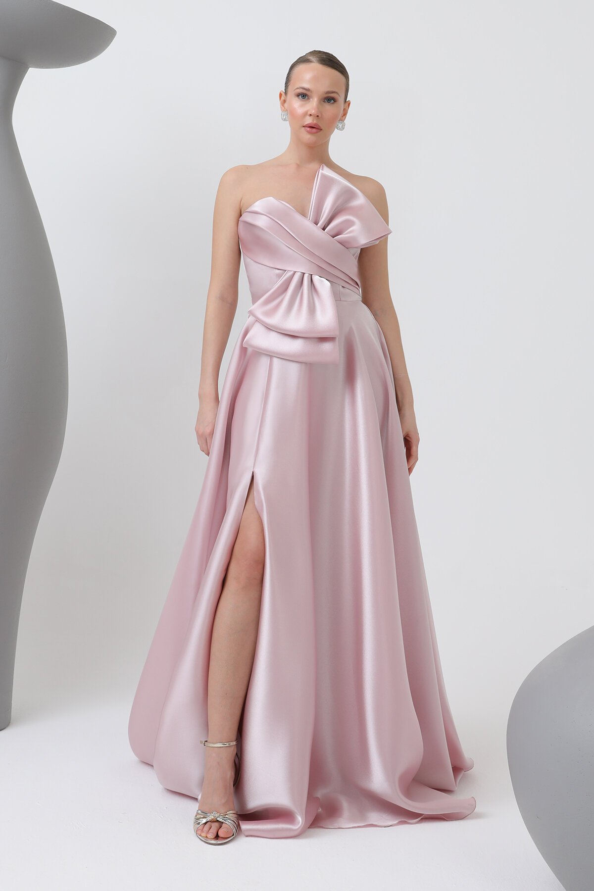 Fiyonklu Straplez Elbise - 1763