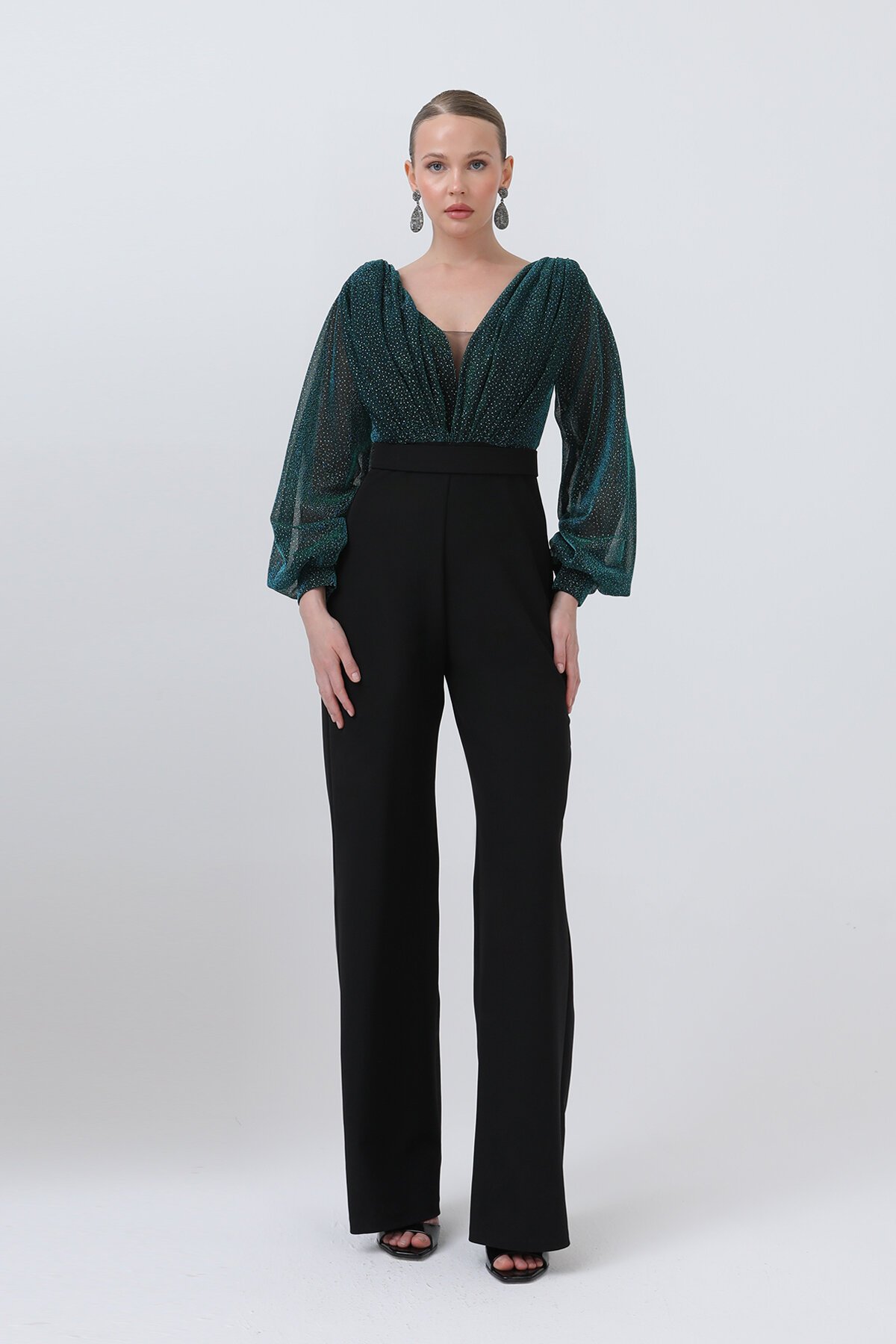 Simli Göğüs Drapeli Tulum - 1656