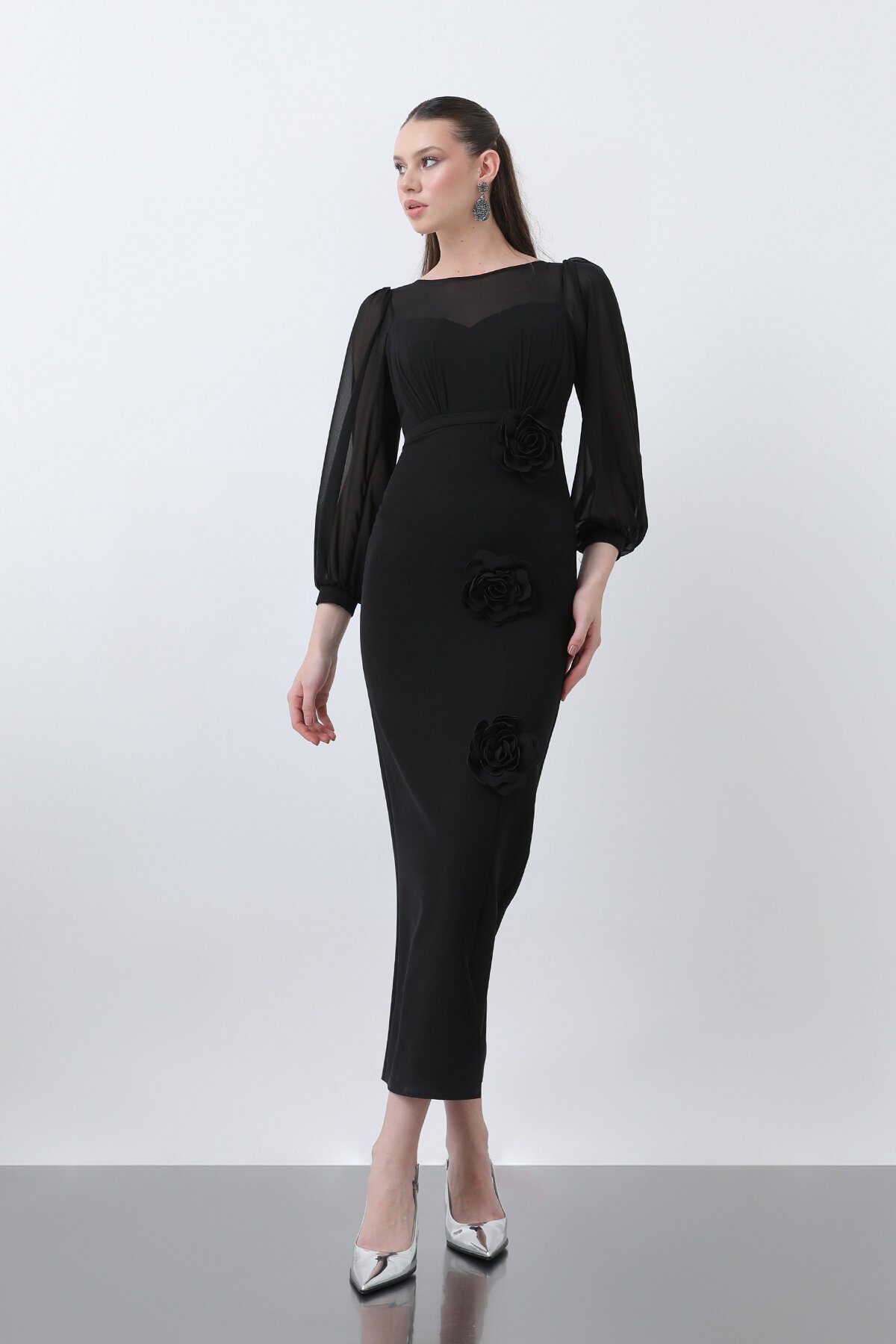 Gül Detaylı Elbise - 1695