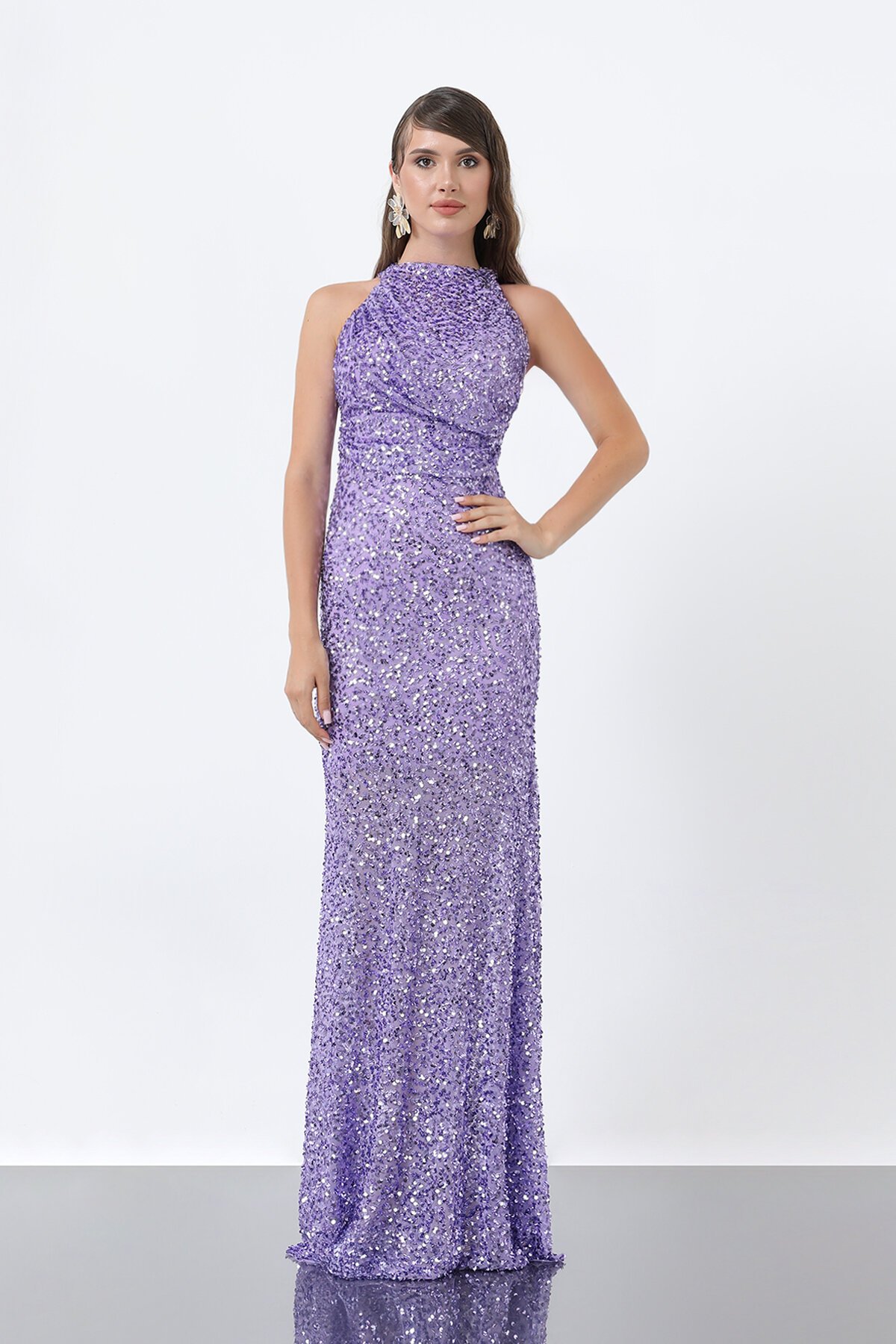 Halter Yaka Payetli Elbise - 1838