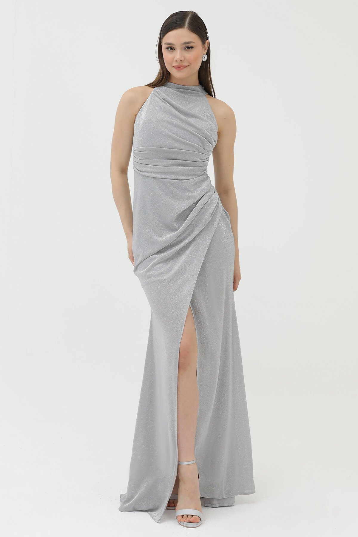 Halter Yaka Simli Elbise - 1744