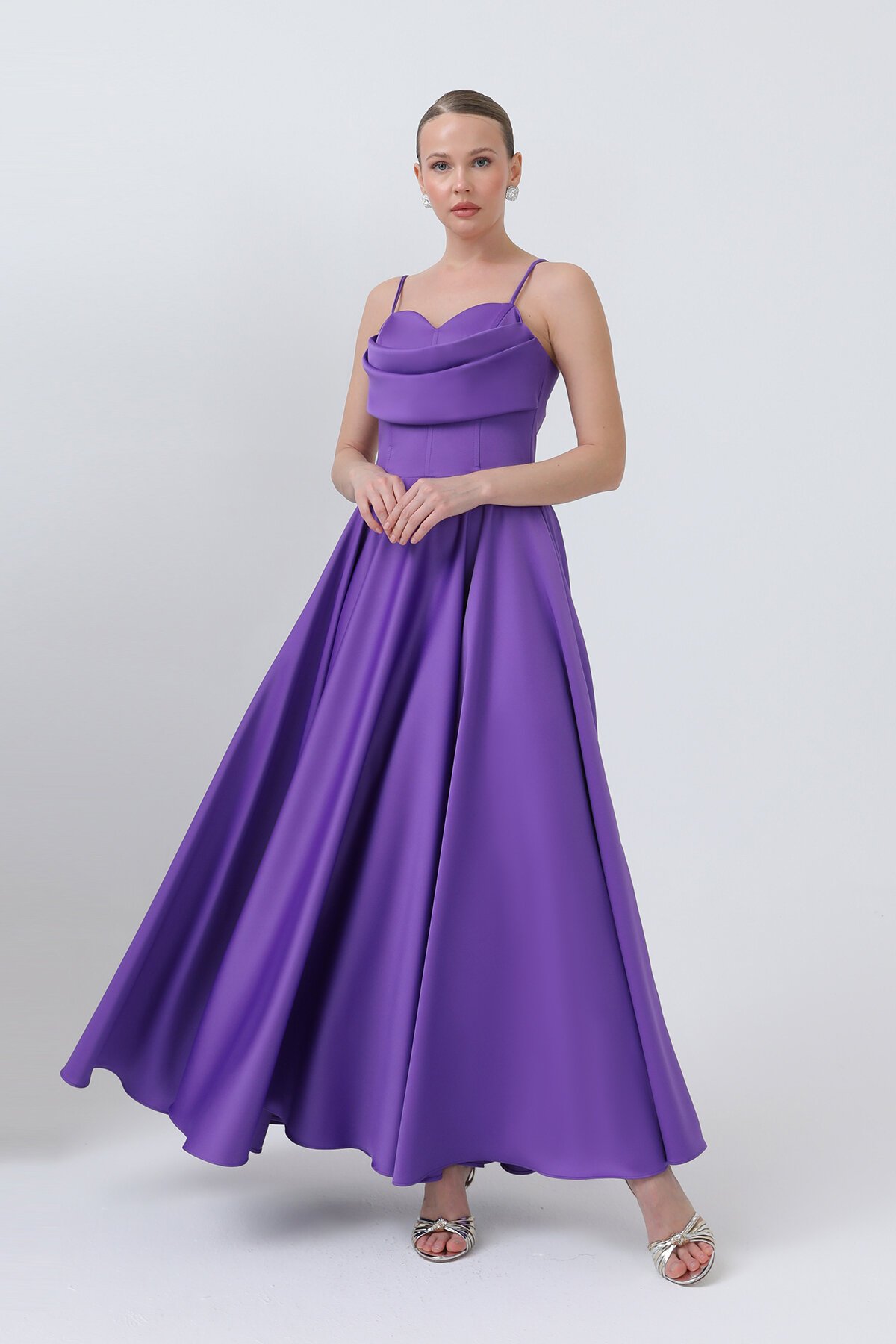 İnce Askılı Drapeli Elbise - 1795