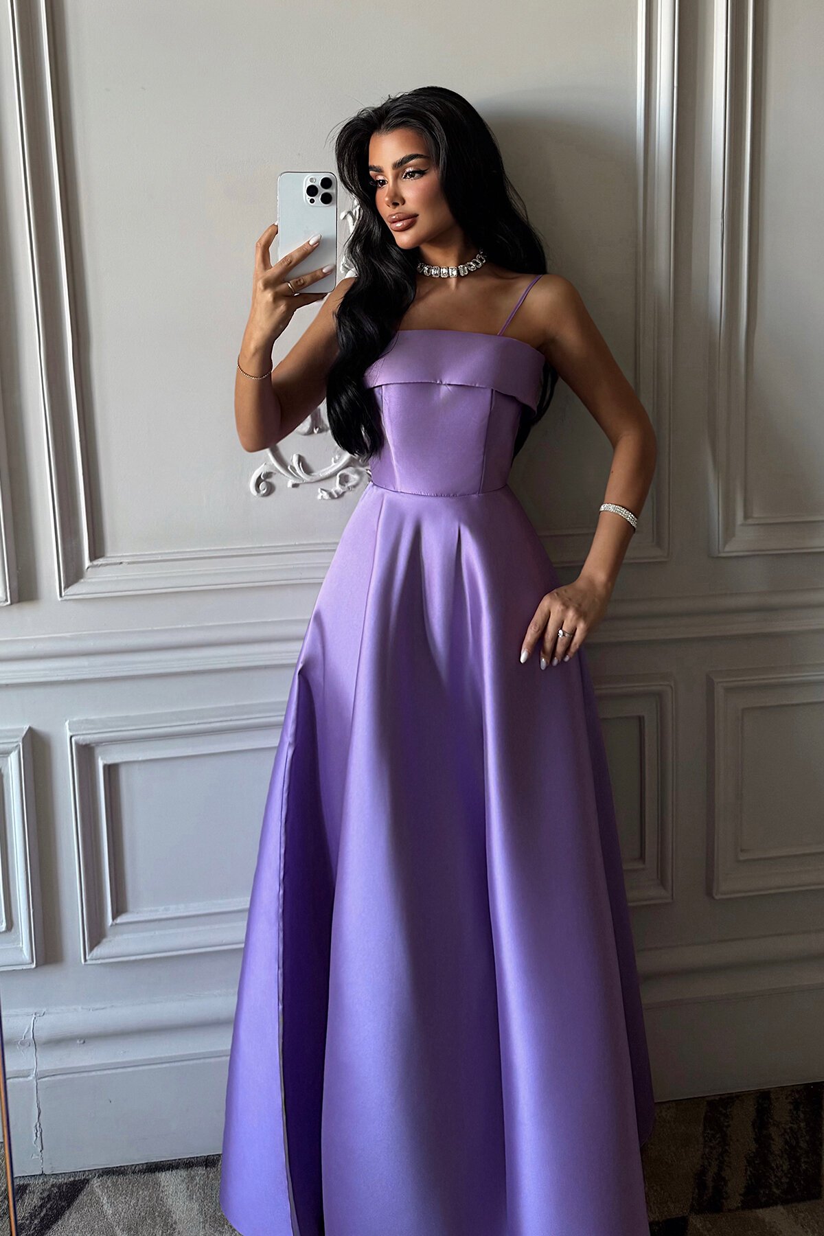 İnce Askılı Midi Elbise - 6000