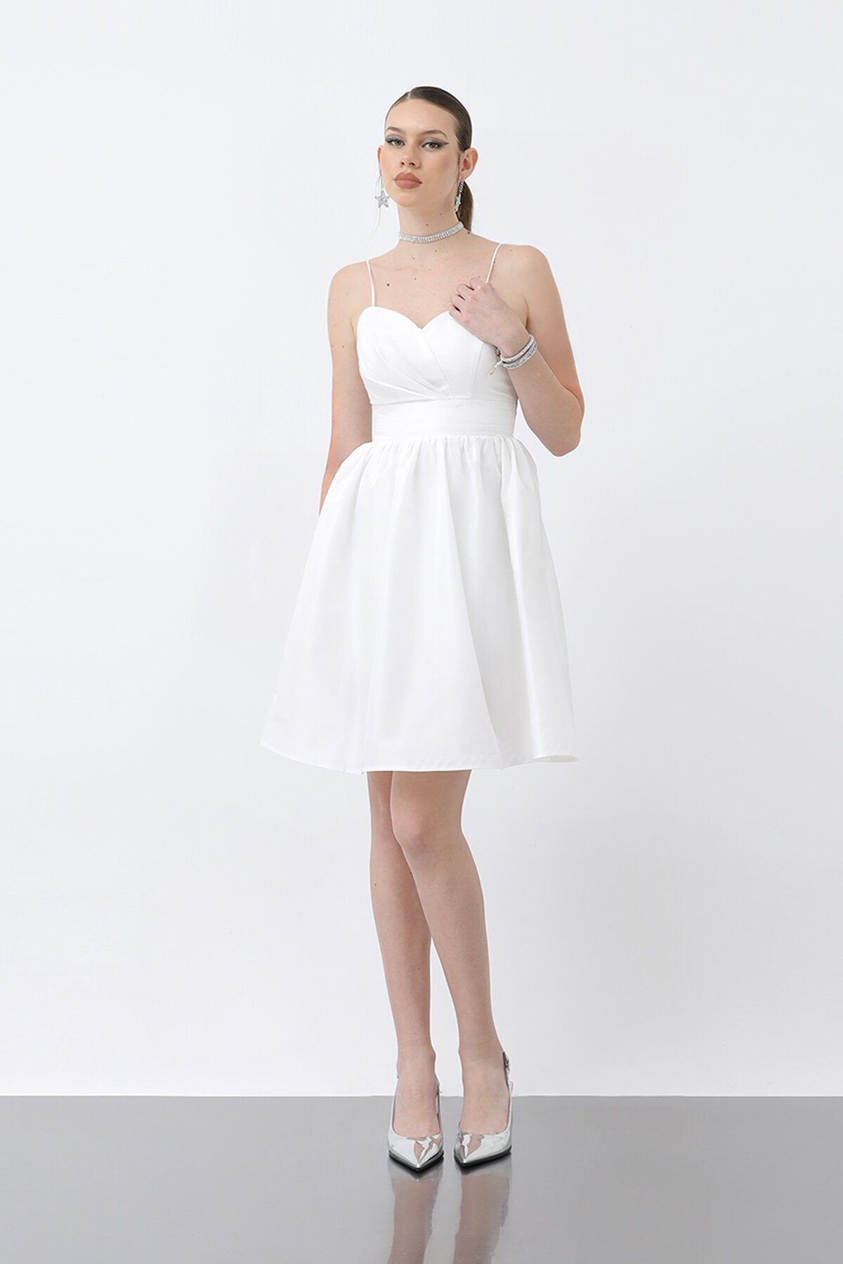 İnce Askılı Mini Elbise - 1696