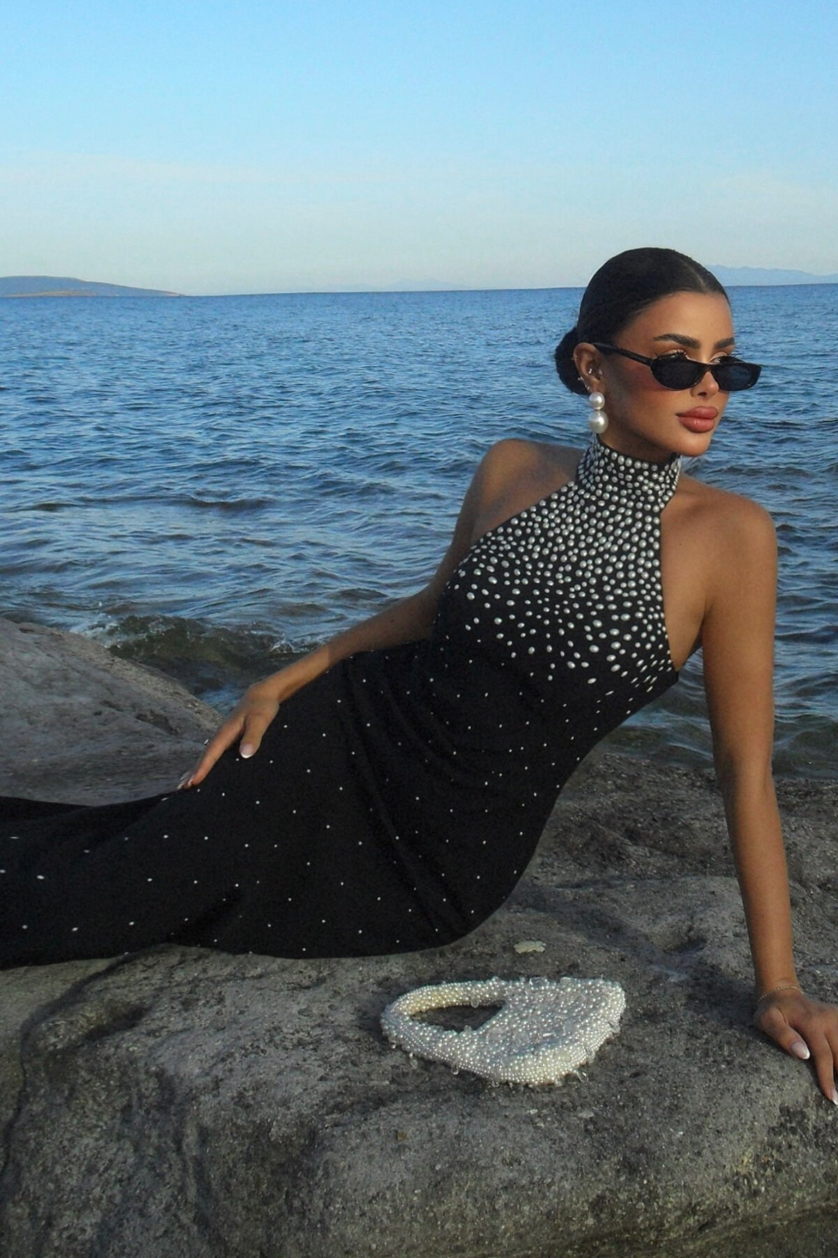 İnci Detaylı Halter Yaka Elbise - 1875