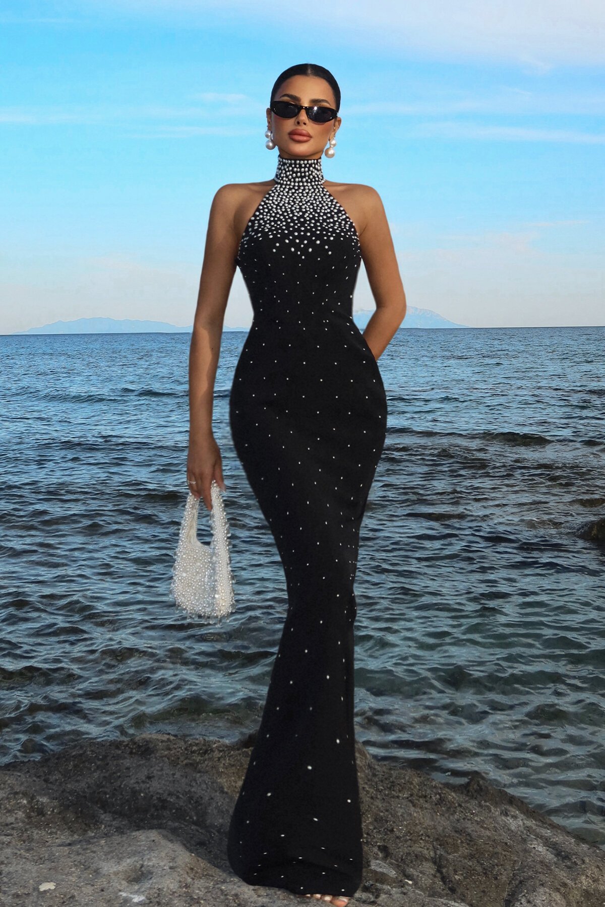 İnci Detaylı Halter Yaka Elbise - 1875