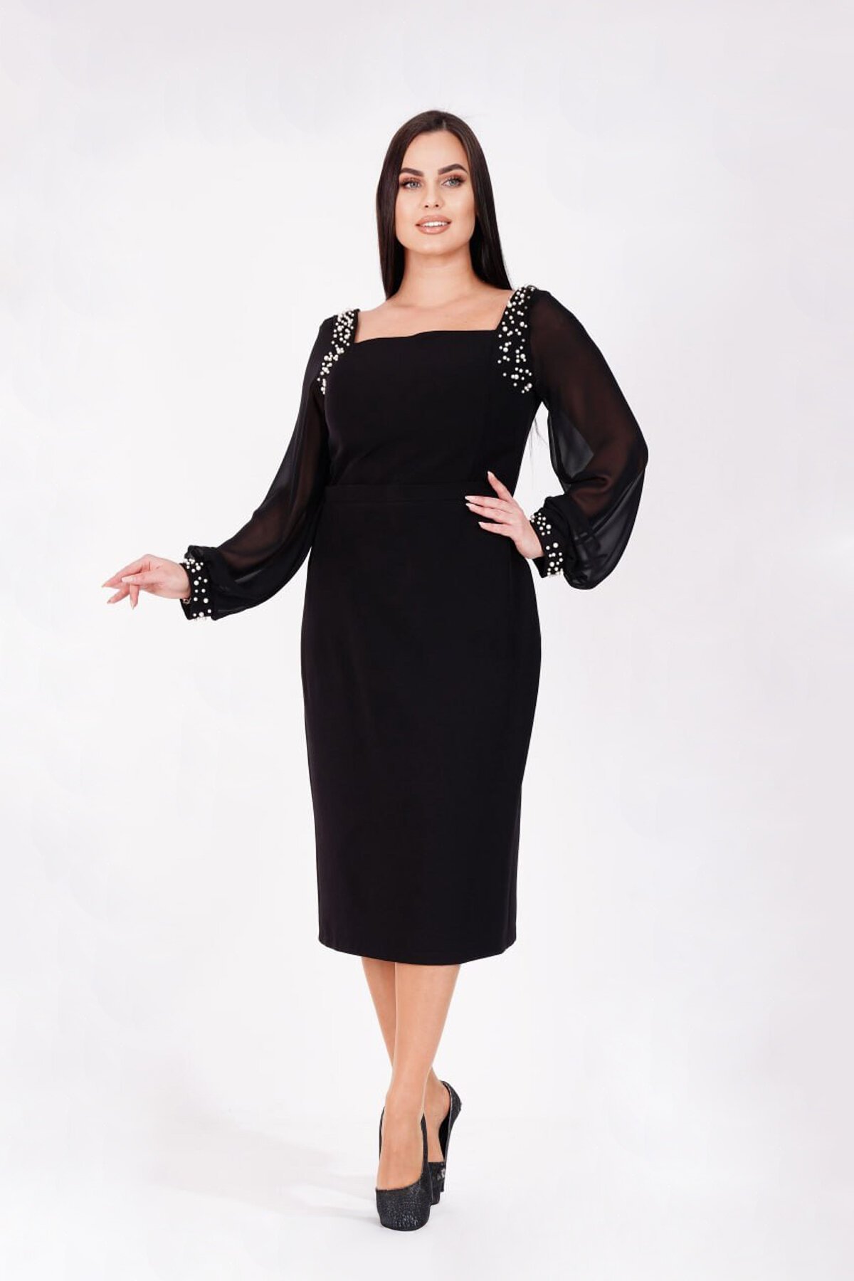 İnci Detaylı Midi Elbise - 1620