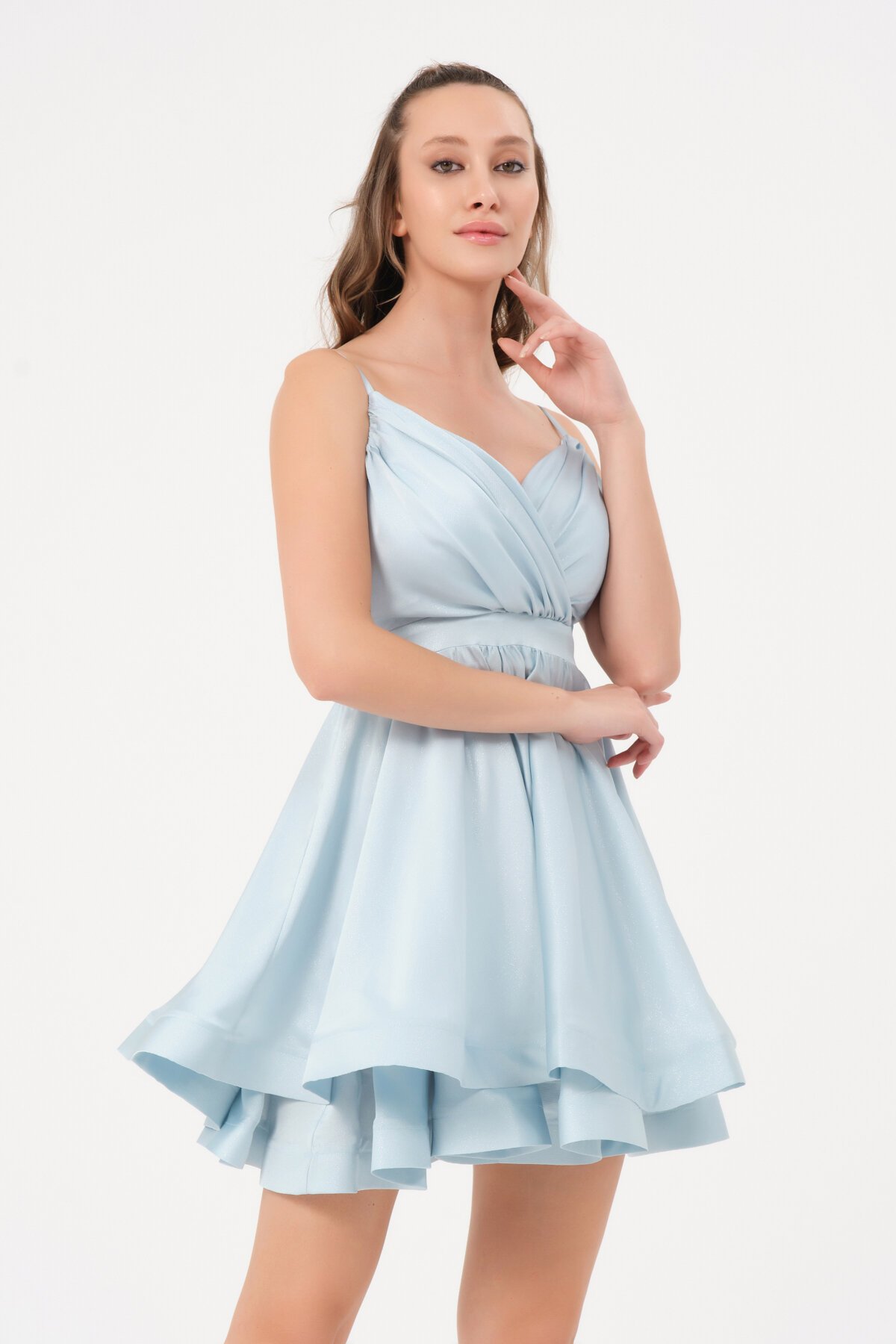 İp Askılı Volanlı Mini Elbise - 1611