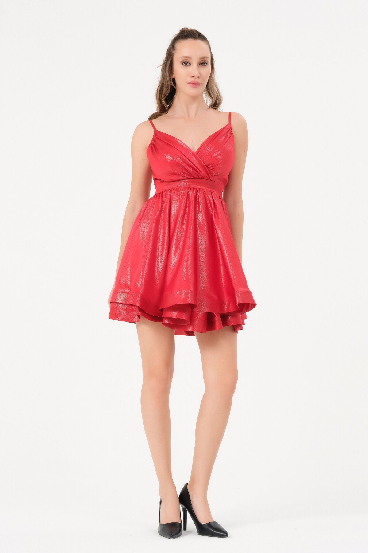 İp Askılı Volanlı Mini Elbise - 1611