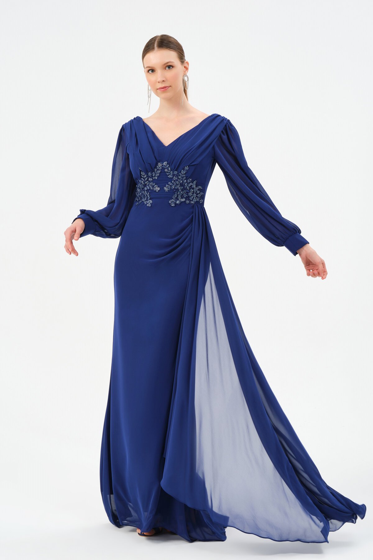 İşleme Detaylı Drapeli Elbise - 1509