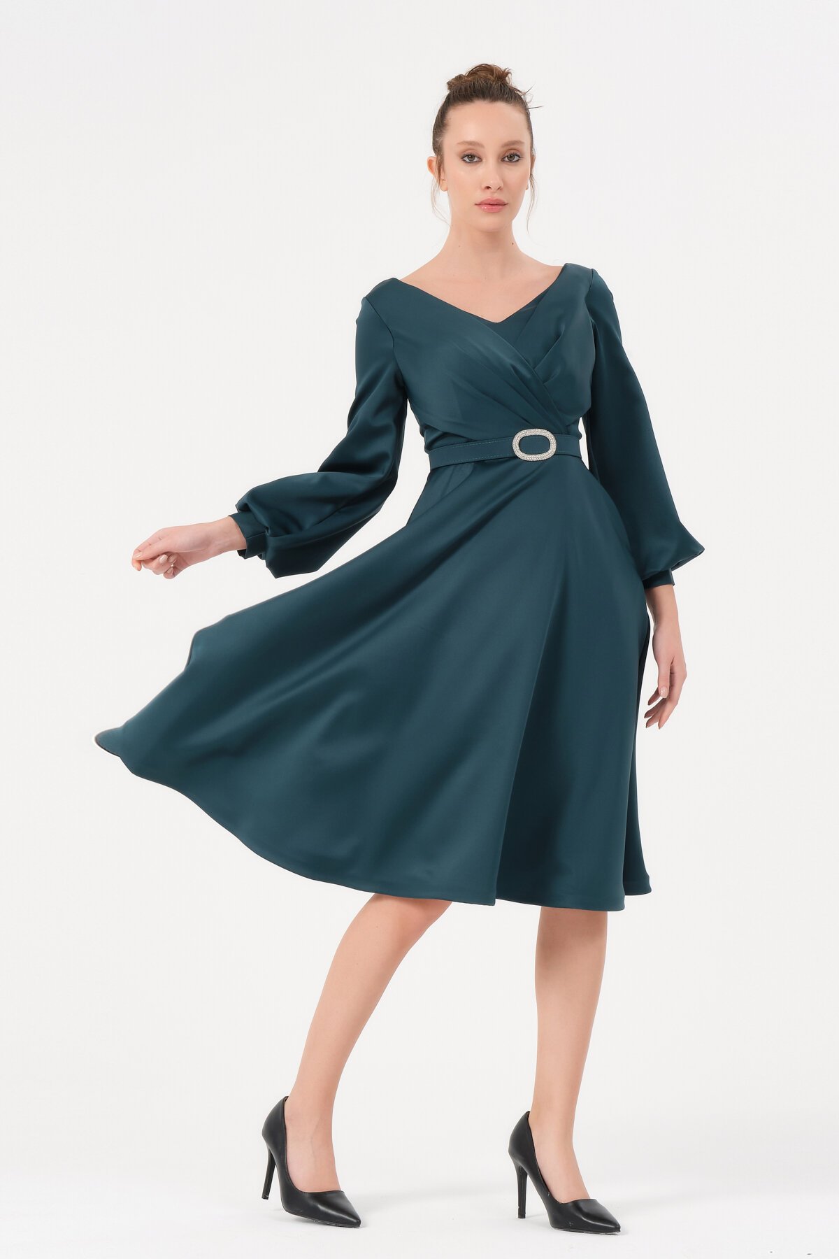 Kemer Detaylı Midi Elbise - 1599